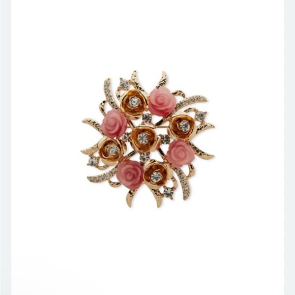 Anne Klein Pink and Gold Floral Brooch - Picture 1 of 4